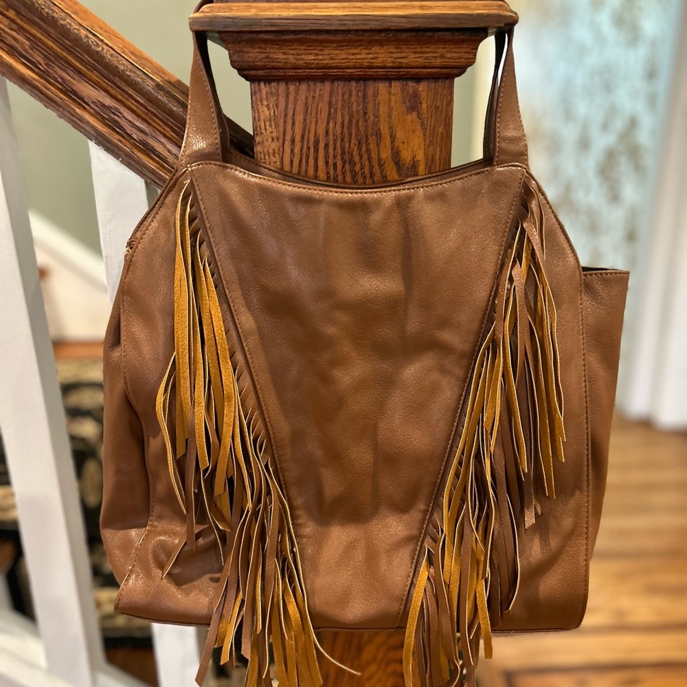Kensie Brown Fringe Tote Bag